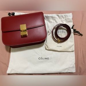 Celine Box Calfskin Medium Classic Box Flap Bag Dark Brick
